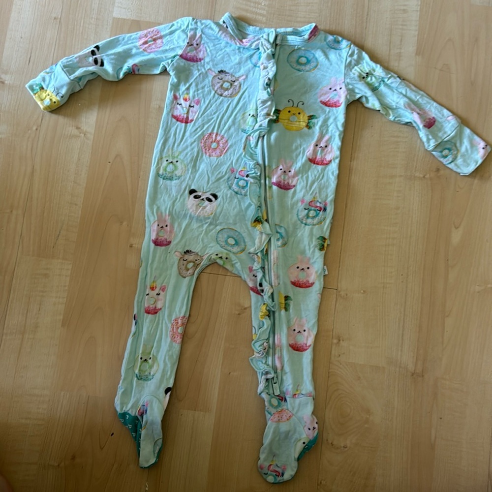 Posh Peanut 3-6 bamboo onesie baby animal donuts ruffle butt footed